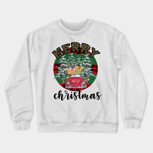 Merry christmas leopard buffalo plaid tree truck Crewneck Sweatshirt